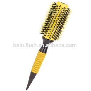 전문 100% 멧돼지 강모 부드러운 미끄럼 방지 핸들 살롱 이발사 홈 곱슬 detangle 머리 빗 나무 열 라운드 브러쉬 - Product Image 5