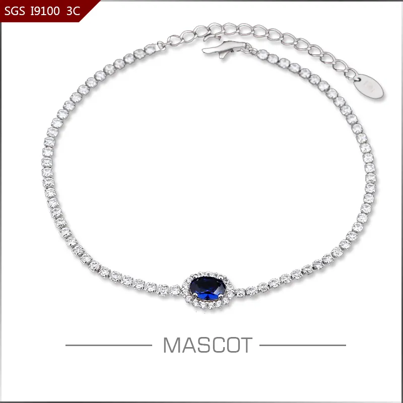 Luxus AAA Blau Edelstein Frauen Mode 925 Sterling Silber Strass Link Armband