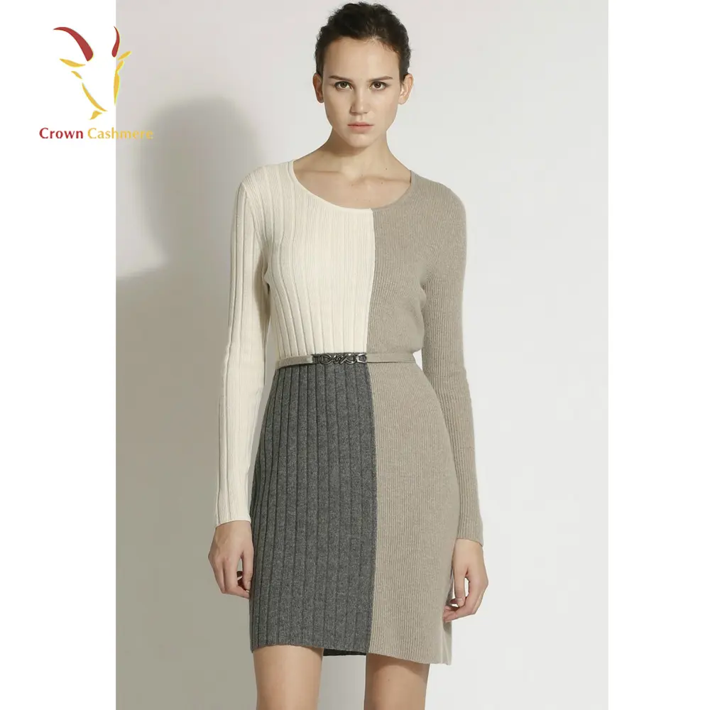 レディースファッション冬カシミアドレスデザインリブニットセータードレス