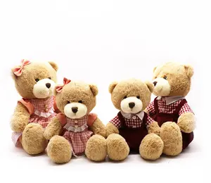 Sitting Teddy Bear With Clothes Boy And Girl Bear Gray Plush Bear