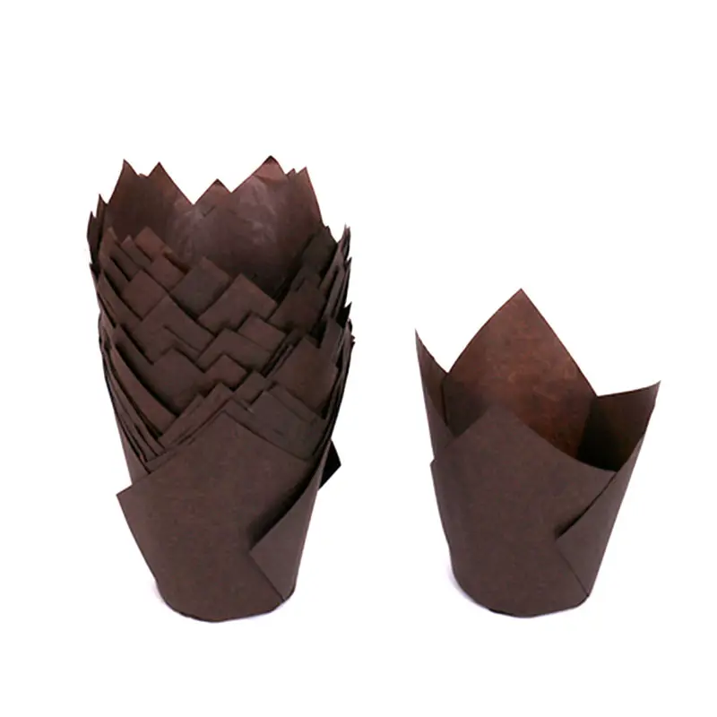 Grosir Pelapis Kue Coklat Kue Penutup Tulip Muffin Liner Pembungkus Pemegang Cangkir Kue Tahan Minyak Kertas Dekorasi Alat Kue
