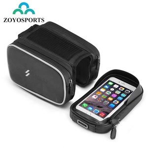 ZOYOSPORTS Sacoche de <span class=keywords><strong>vélo</strong></span> noire à double poche, sacoche de cadre de <span class=keywords><strong>vélo</strong></span>, sacoche de guidon, sacoche de cadre avant, étui pour smartphone 6,2 pouces, étanche - Product Image 3