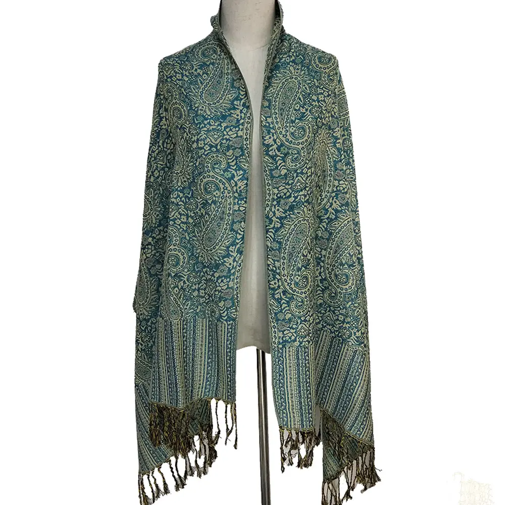 2023 new arrival factory direct sale paisley with stripe jacquard soft pashmina textured scarf