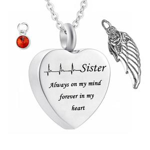 Collar de urna de alas, colgante de cristal de recuerdo, joyería conmemorativa para mi hermana siempre en mi mente para siempre en mi corazón - Product Image 1