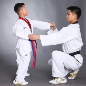 100% Katun Taekwondo Seragam Dewasa Anak Putih Dobok Tae Kwon Do Lengan Panjang Seragam Taekwondo Tkd Cocok