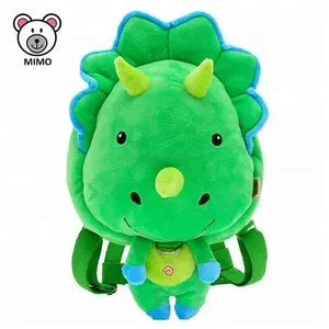 Mochila de pelúcia do dragão verde infantil, mochila de pelúcia macia anti-perda para caminhada com animal oem