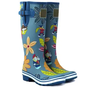 Elegante personalizado seu próprio projeto azul marinho impresso lado fivela decorativo homens wellies botas de segurança de borracha durável vendas online