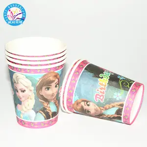 Venta caliente princesa de hielo fiesta tazas de papel de dibujos animados cumpleaños decoración bebé ducha tema festival Niños niñas niños