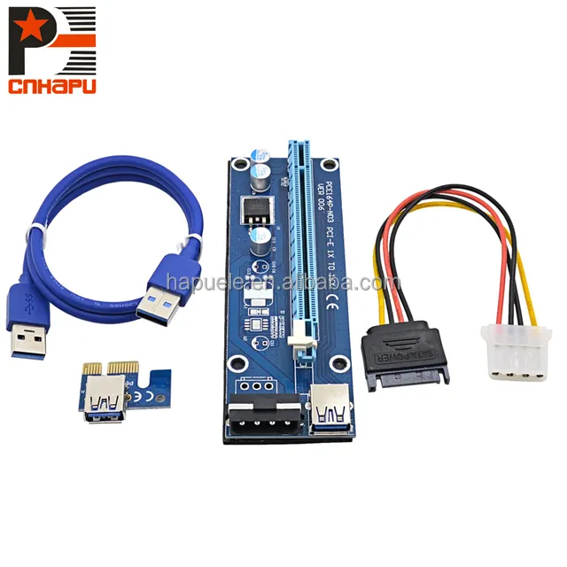 High Performance pci-e x1 to x16 riser powered riser adapter card with usb 3.0 cable and 4p to 15p sata cable