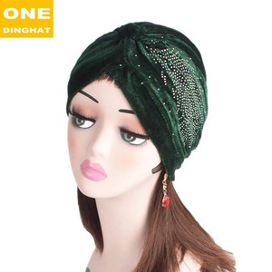 Sourcing Soft Velvet Knot Turban Chemo <span class=keywords><strong>Cap</strong></span> Solid Rhinestone Ruffle Head <span class=keywords><strong>Cap</strong></span> - Product Image 1
