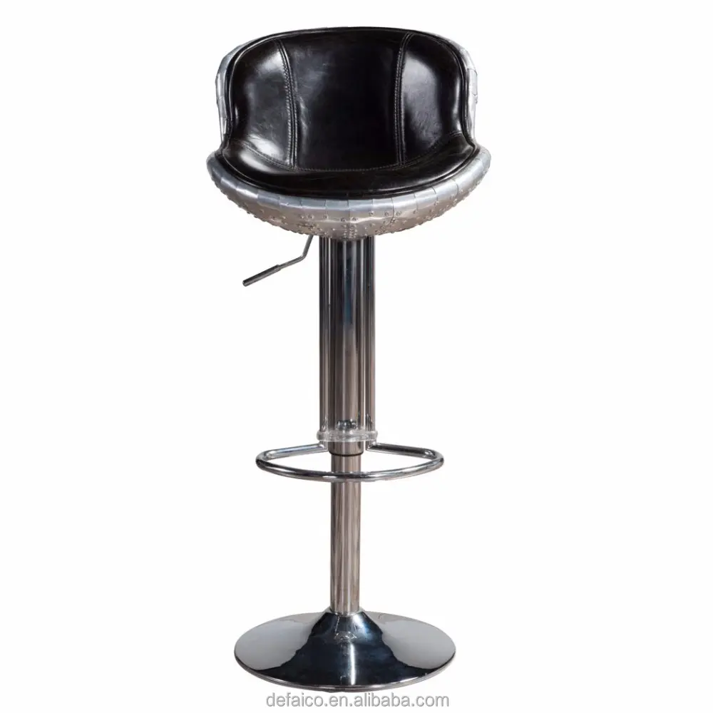 Vintage Aluminium Cover Aviator Bar Stool Industrial Adjustable Swivel Counter Height Bar Chair for Kitchen Island Bar