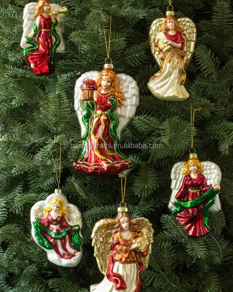 Commercio all'ingrosso di vetro dipinto a mano albero di natale ornamenti appesi angeli