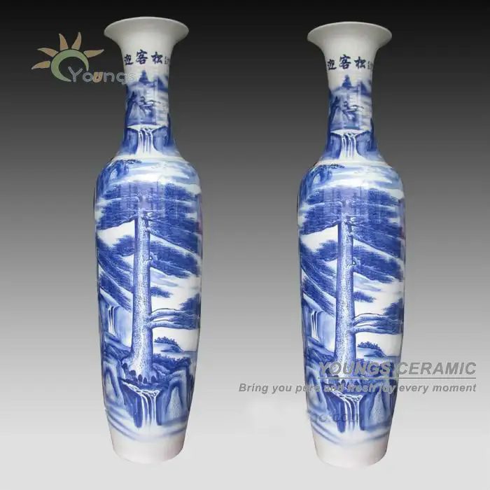 Guest-Greeting Pine Design Large Tall Decorative Vases Blue And White