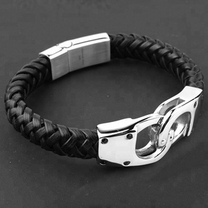 Marlary moda di alta qualità placcato oro 18 carati maschile in vera pelle intrecciata gioielli bracciale in pelle da uomo - Product Image 4