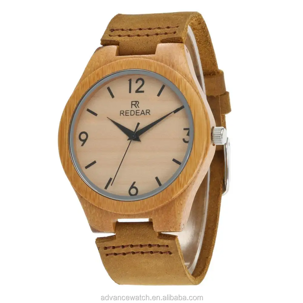 Relojes simples de madera para hombres, reloj clásico de madera de bambú reloj de vestir para hombres de estilo Vintage de alta calidad cuero