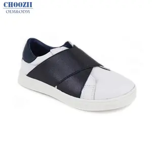 Choozii Fashionable Private Label Criss-cross Straps Elastic White Leather Kids Sneakers Shoes