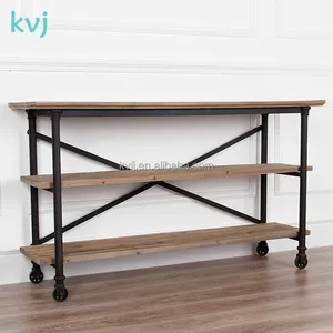 KVJ-7458 industrial wood iron three layers bookcase display shelf