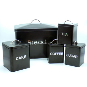 5pcs Storage Kitchen Vintage Metal Bread Box Tea Sugar Coffee Biscuit Canister Set