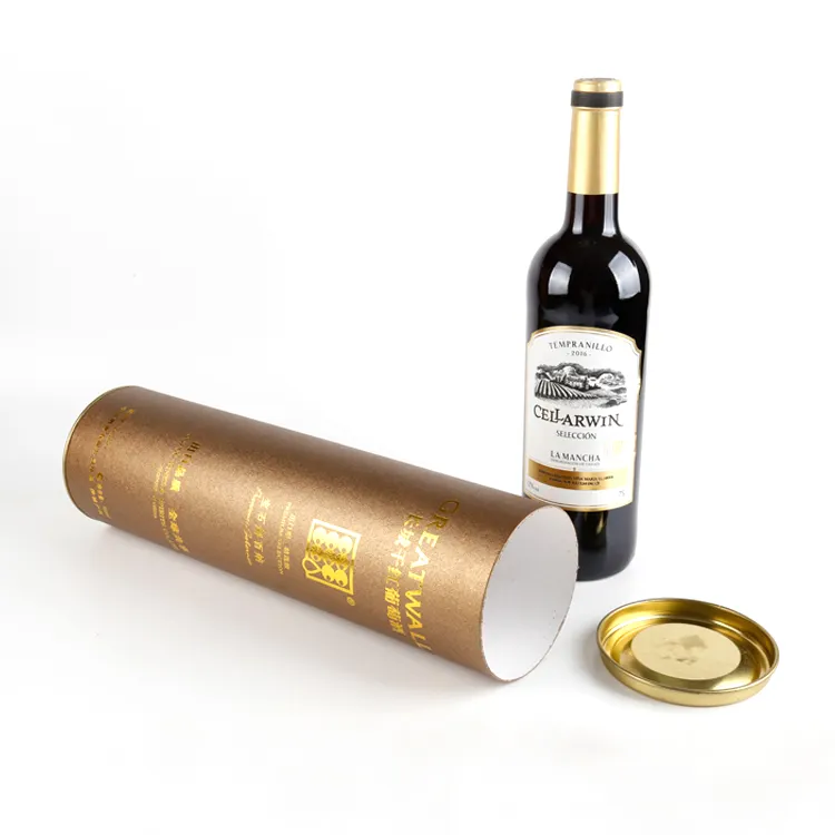 סיטונאי עגול קרטון מותאם אישית נייר יין צינור תיבת אריזה צילינדר אריזת קופסות עם לוגו עיצוב עבור יבש לבן יין
