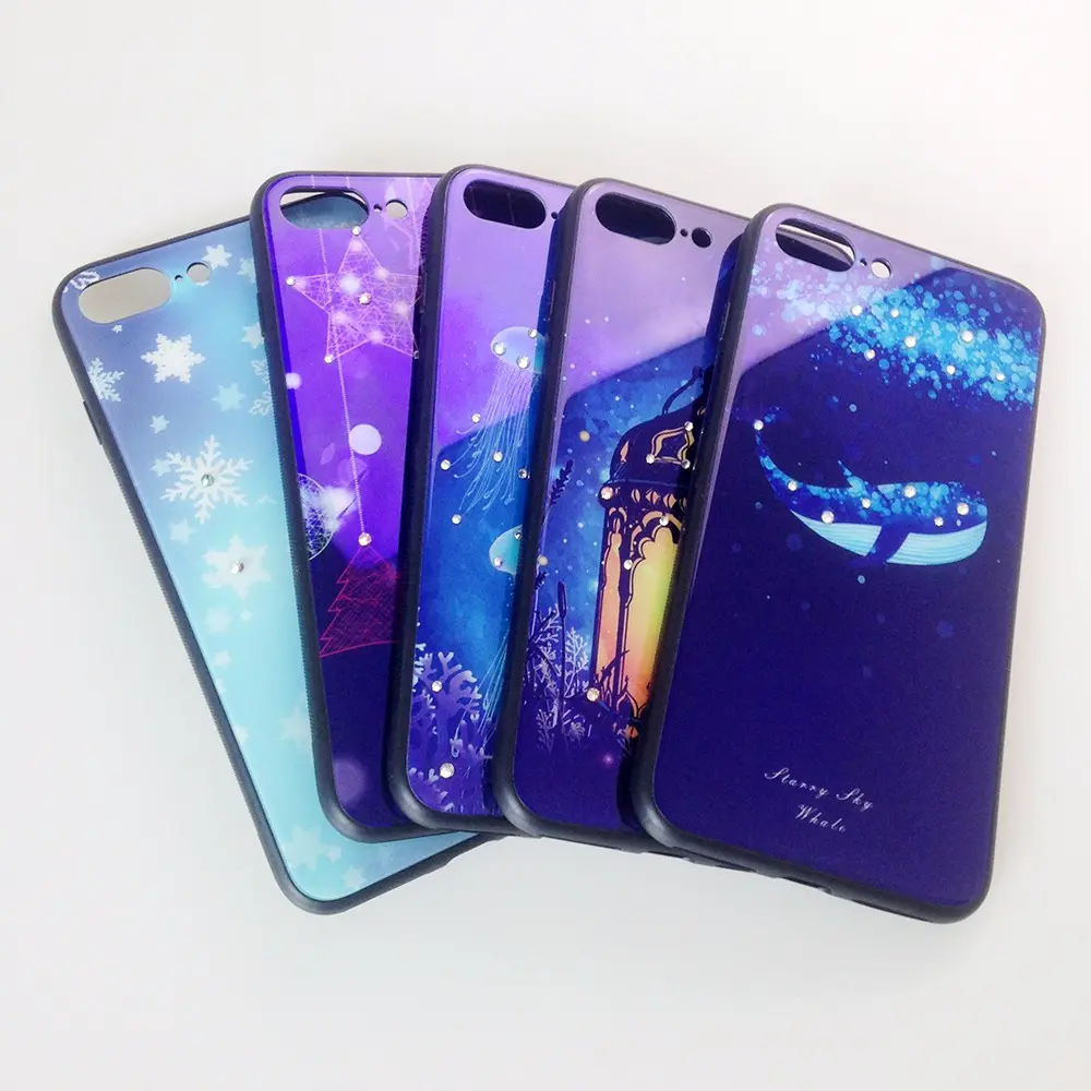Creative Colorful Tempered glass phone case oem design with diamond 9h glass case for XIAOMI REDMI 6A