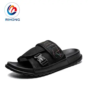 from China import full black custom hand made men whole sale bedside slide sandal sloth slipper