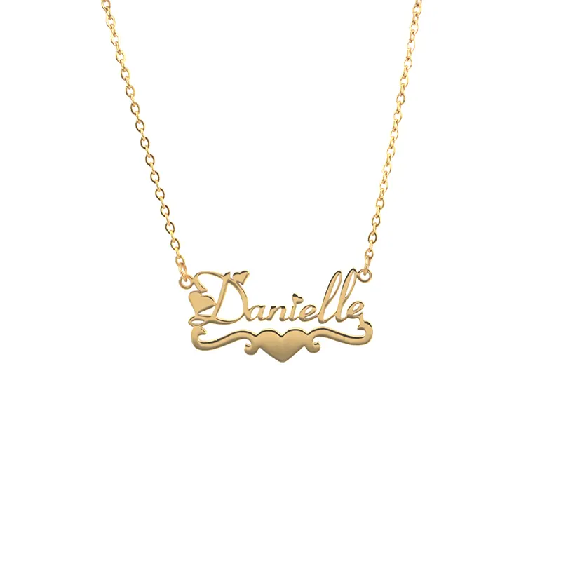 Personalised Custom 18k Gold Plated Heart Symbol Name Plate Necklace