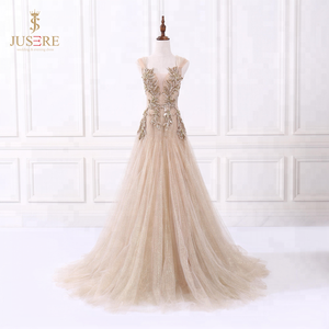 Sparkline Tulle encolure carrée manches corsage ajusté robe de soirée longue perlée lourde avec paillettes - Product Image 2