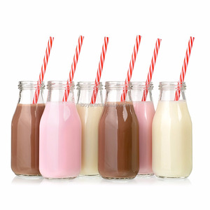 Chai Sữa Thủy Tinh <span class=keywords><strong>11</strong></span> Oz Với Ống Hút Retro Và Nắp Xoắn Kim Loại - Product Image 4