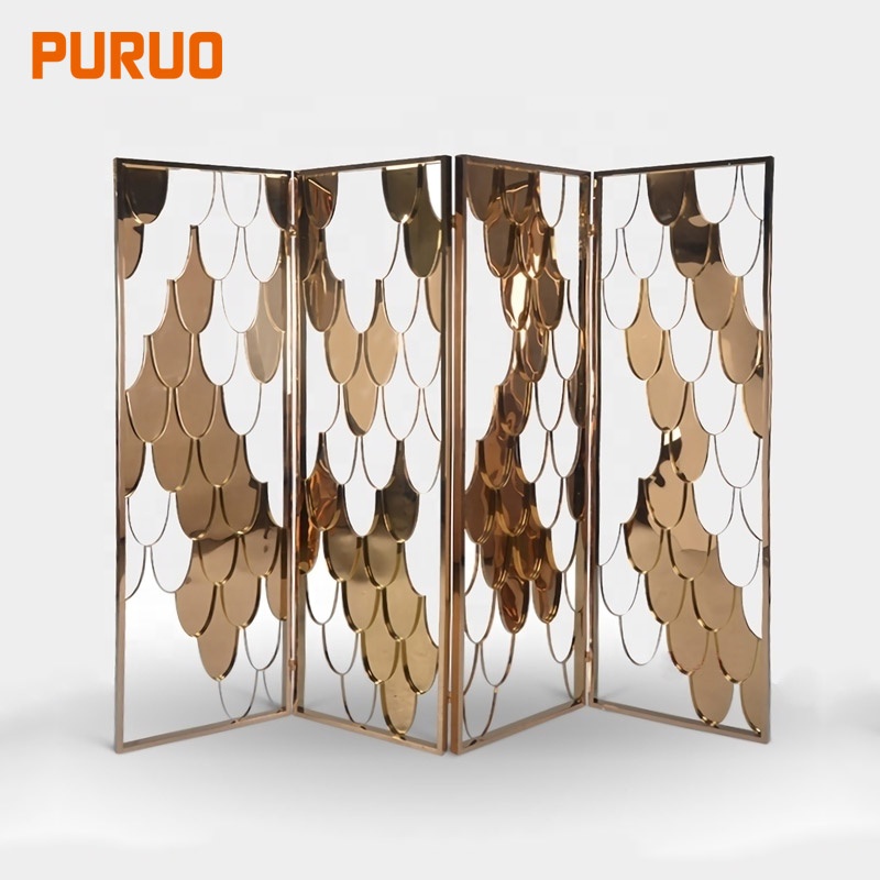 Свадебная мебель для гостиной Золотая нержавеющая сталь 4 панели экран металлическая декоративная металлическая перегородка
