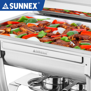 Juego de Recipientes para Buffet de Acero Inoxidable Sunnex 304, Platos para Servir, Recipiente con Tapa Abatible, Calentador de Alimentos, Suministros para Restaurantes al por Mayor - Product Image 6
