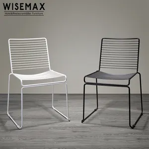 MUEBLES WISEMAX Venta caliente fuera de la puerta muebles con recubrimiento en polvo Bertoia alambre de metal comedor moderno café sillas con cojín