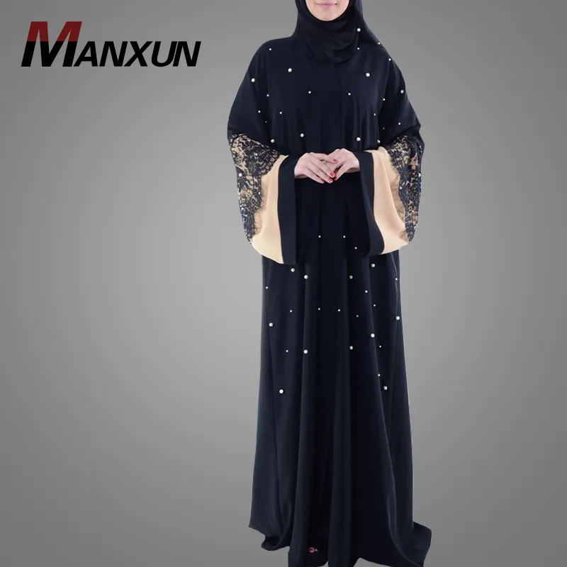 Busana Sederhana Desain Burqa Abaya Kualitas Tinggi Berenda Lengan Timur Tengah Pakaian Kimono Abaya Manik-manik Hotsale