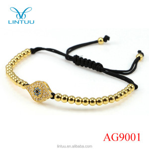 18 k Oro Del Metal Del Diamante Del Encanto Del Ojo Malvado Pulsera de Macramé colgadores de plantas Para hombres - Product Image 2