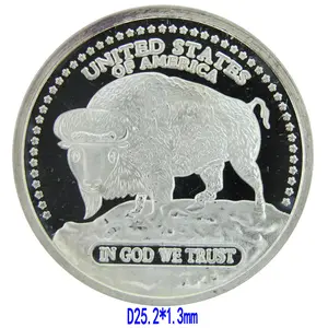 银投资金条经销商5克原装精美银水牛硬币，印度圆形C31