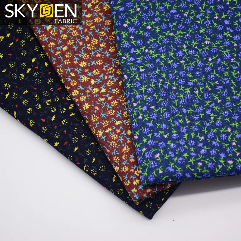 Skygen barato pequena flor padrão 100% algodão chinês impresso poplin tecido