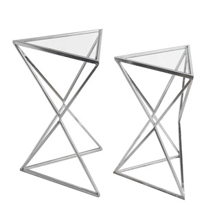 Nordic Set of 2 Metal Triangle Side Coffee <strong>Glass</strong> <strong>Nesting</strong> <strong>Table</strong> for Home Furniture - Product Image 6