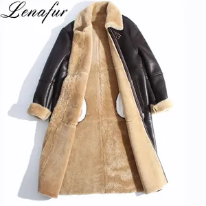 Women Girl Autumn Winter Long Slim Natural Genuine Sheepskin Leather Shearling Coat