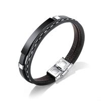 Collier blanc en acier inoxydable 316L barre à graver personnalisée noir tressé à la main Bracelet en cuir uni Bracelet pour bracelets fins