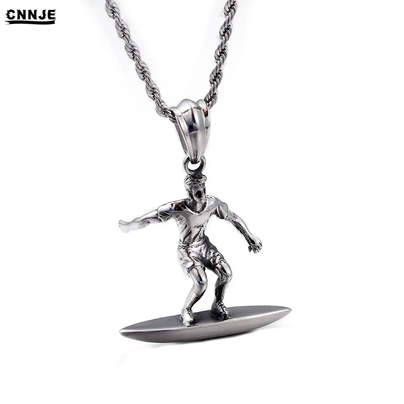 Punk Style Sports Fitness Challenge Ocean Polishing Stainless Steel Surfing Pendant Necklace Jewelry