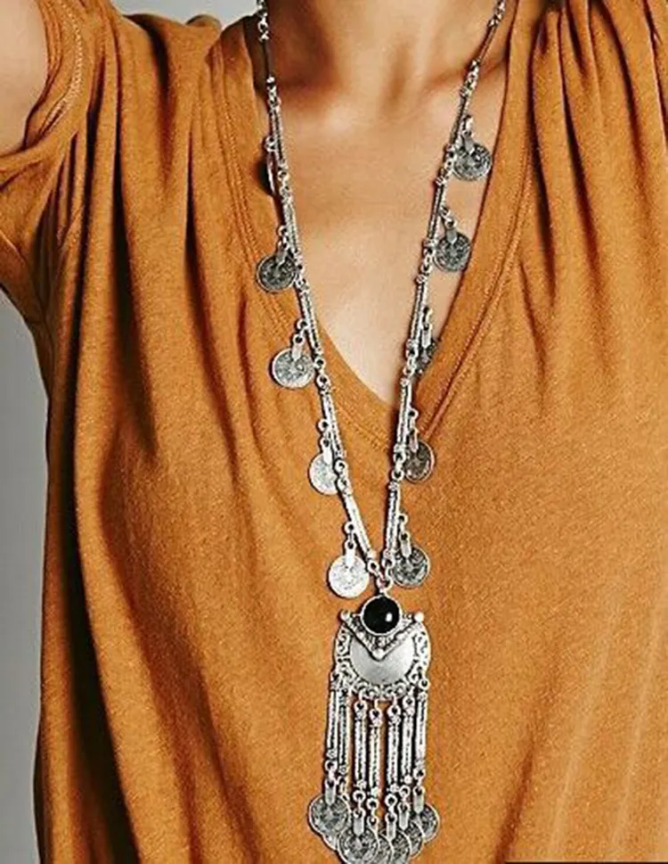 turkish jewelry necklace vintage style silver pendant necklace tassel coin holder necklace