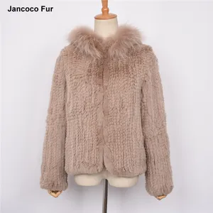 Femmes Réel de Fourrure Tricoté Veste Doux Manteau de Fourrure Véritable Rex De Fourrure De Lapin Tricoté À Capuche Manteau