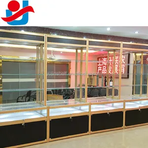 Завод Гуанчжоу, деревянный стеклянный витринный шкаф с шкафами для хранения и зеркальной задней панелью
