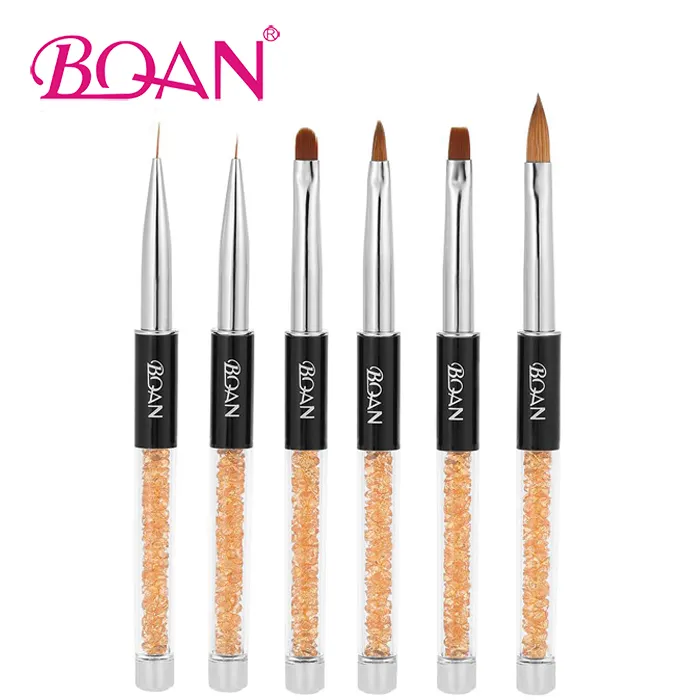 BQAN Gold Color Rhinestone内部Acrylic Metal Handle Nail Art Gel Nail Brush