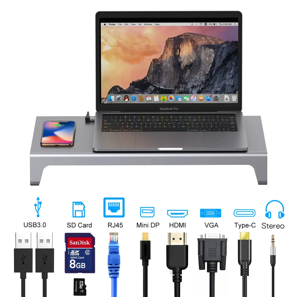 12 em 1 Usb Tipo C Hub Universal Laptop Stand Adaptador Carregador Sem Fio