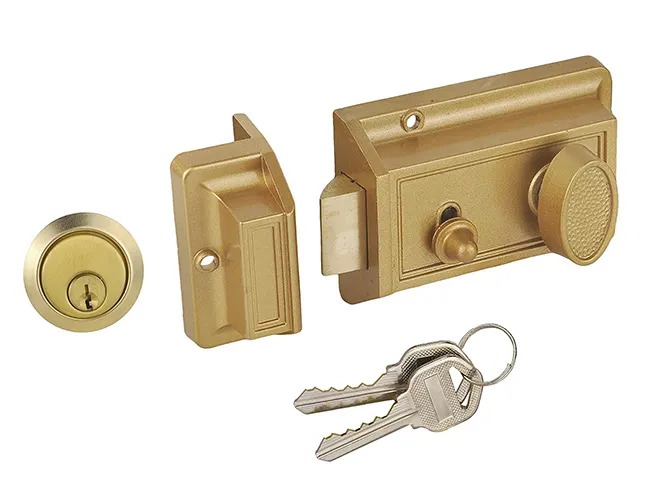 Night Latch Deadbolt Rim Lock,Brass Latch Antique Locks With Keys For Front Door,Gold Finish