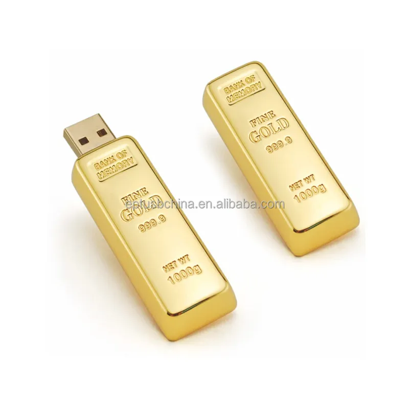 Flash Disk USB Bentuk Batang Emas Mengkilap, Flash Drive 1Gb/2Gb/4Gb/8Gb/16Gb/32Gb USB 2.0/3.0 Mode