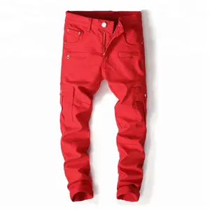 Vendita calda Nuovo Stile di Colore Rosso denim stretch pantaloni Scarni Dei Jeans degli uomini A Buon Mercato