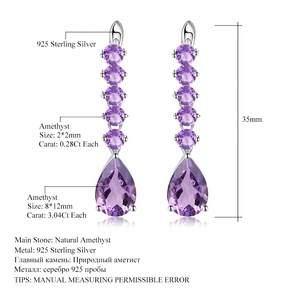 Pendientes de gota para mujer y niña, piedra de amatista natural de 925 CT, joyería de piedras preciosas de plata de ley - Product Image 6