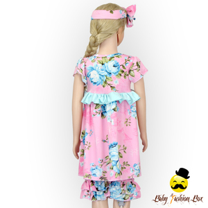 Verano niños <span class=keywords><strong>flor</strong></span> vestido Top a juego Floral Shorts Baby Girl Ruffle <span class=keywords><strong>Boutique</strong></span> trajes ropa conjunto con la venda - Product Image 6