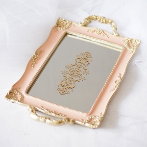 Stile nordico Cosmetico di Immagazzinaggio Vassoio D'oro Piatto di Frutta Vassoio Dell'esposizione Dei Monili Retro Incisione <span class=keywords><strong>Specchio</strong></span> - Product Image 4